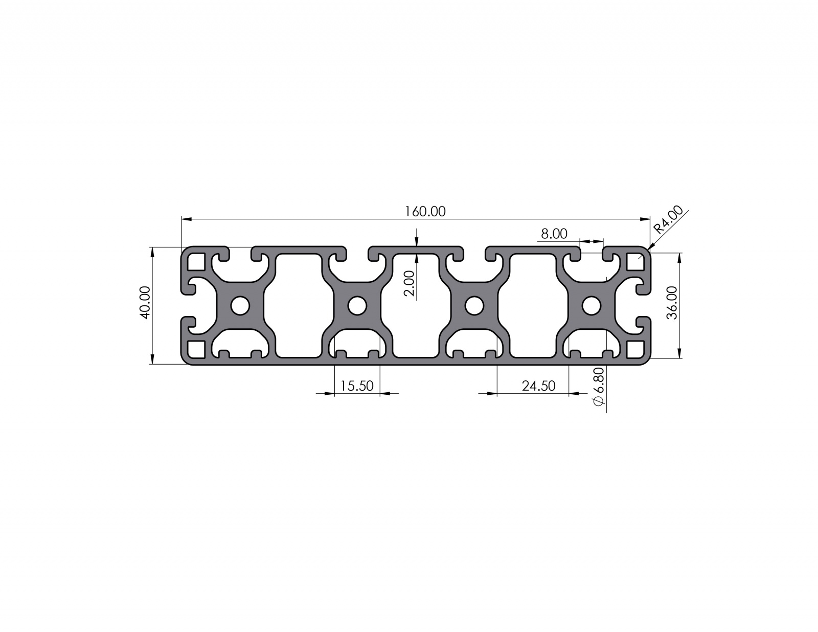 Aluminum profile 160x40 light 4N groove 8 I-type